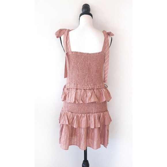 House of Harlow 1960 Corinne Smocked Ruffle Dress Size Large Desert Rose - Picture 3 of 12
